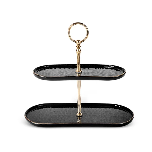 Karaca Calvin Black Tiered Cake Stand - Modern Ceramic