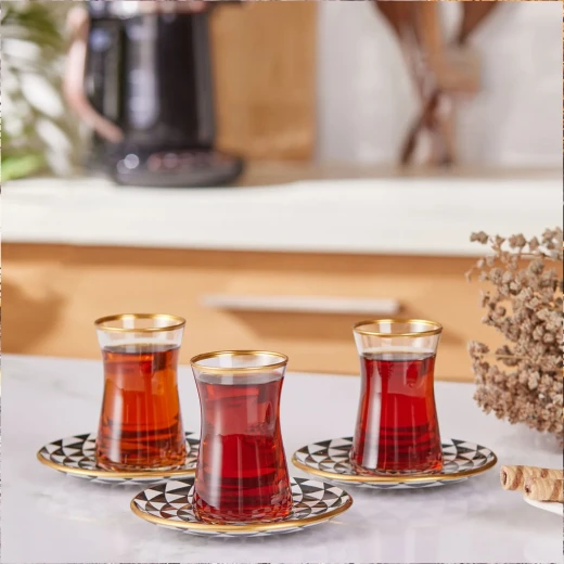 طقم شاي تركي من كاراجا أسود وذهبي 12 قطعة لـ 6 أشخاص - كراجا - Image 2