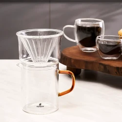 طقم صانع القهوة Karaca Draco Brewy Glass Pour Over مع حامل، برتقالي