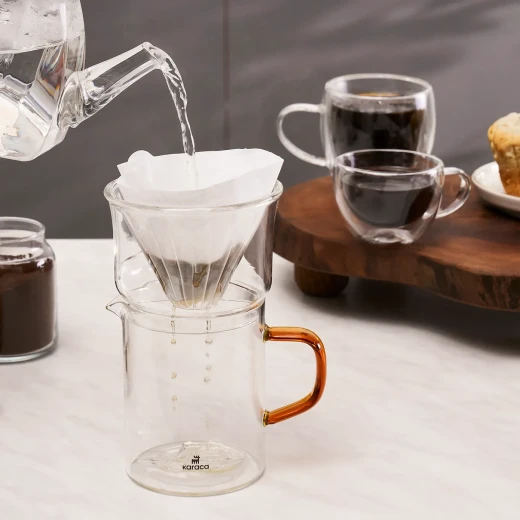 طقم صانع القهوة Karaca Draco Brewy Glass Pour Over مع حامل، برتقالي - كراجا - Image 3
