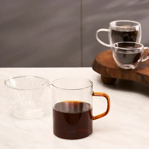 طقم صانع القهوة Karaca Draco Brewy Glass Pour Over مع حامل، برتقالي - كراجا - Image 2