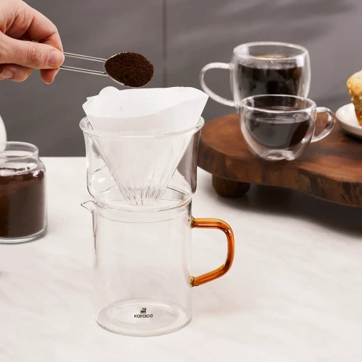 طقم صانع القهوة Karaca Draco Brewy Glass Pour Over مع حامل، برتقالي - كراجا - Image 4
