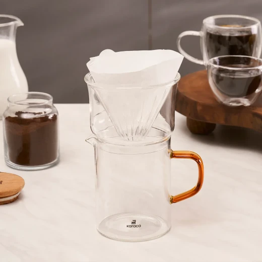 طقم صانع القهوة Karaca Draco Brewy Glass Pour Over مع حامل، برتقالي - كراجا - Image 5
