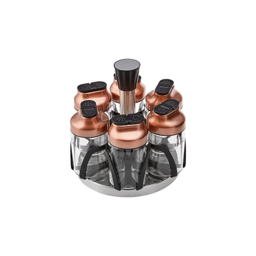 Karaca Dimple Cooper 7-Piece Glass Spice Jar Set Karaca Dimple Cooper 7-Piece Glass Spice Jar Set