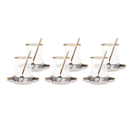 Karaca Pera Gold Turkish Tea Glass Set for 6 - Elegant Design Karaca Pera Gold Turkish Tea Glass Set for 6 - Elegant Design