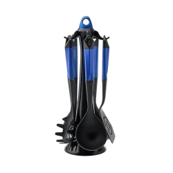 Karaca Hardy Blue 6-Piece Serving Utensil Set with Stand