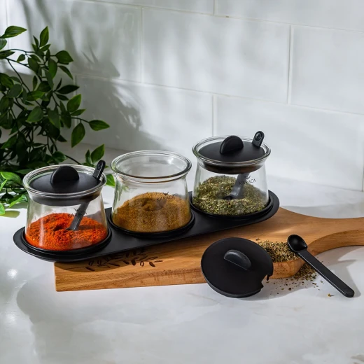 Karaca Serena 7-Piece Spice Rack Set - Black Kitchen Organizer - karaca - Image 4