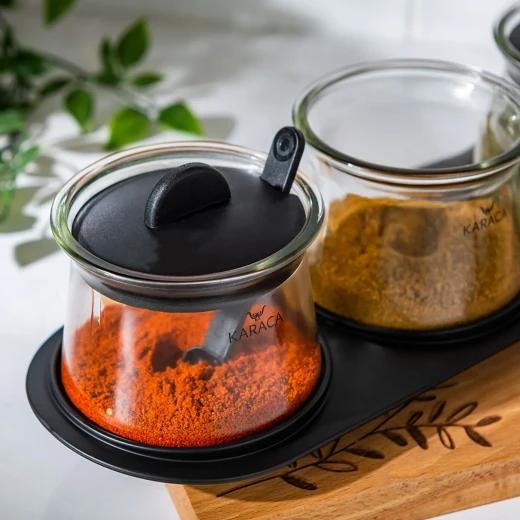 Karaca Serena 7-Piece Spice Rack Set - Black Kitchen Organizer - karaca - Image 3