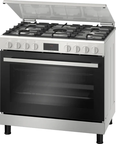 Bosch Serie 6 90cm Gas Cooker with LED Display and Stainless Steel Bosch Serie 6 90cm Gas Cooker with LED Display and Stainless Steel