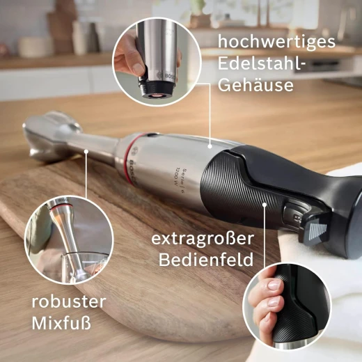 Bosch ErgoMaster Series 6 MSM6M8X1 Hand Blender, Stainless Steel Blades, Wear-free Ceramic Coupling, Air Cooling, Chopper, Cube Cutter, Whisk, 1200 W - BOSCH - Image 6