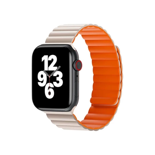 WIWU Magnetic Silicone Watch Band 42/44/45/49mm - White/Orange - Wiwu - Image 2
