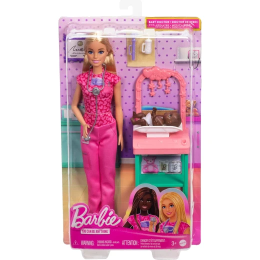 Mattel Barbie Baby Doctor Doll with Blonde Hair & Accessories Set for Imaginative Play 9.5 Inch Doll Includes Baby Doll Furniture & Accessories Great Gift for Kids Ages 3+ Years - Barbie - Image 2