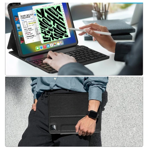 حافظة جلد وي وو لجهاز iPad 10.2 (2021) مع لوحة مفاتيح بلوتوث - أسود - وي وُو - Image 4