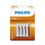Philips Longlife AAA Batteries 4-Pack 1.5V Zinc - Reliable Power - Philips