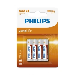 Philips Longlife AAA Batteries 4-Pack 1.5V Zinc - Reliable Power