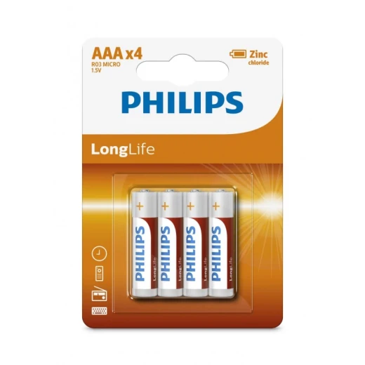 بطاريات فيليبس لونج لايف AAA 4-Pack 1.5V زنك - طاقة موثوقة بطاريات فيليبس لونج لايف AAA 4-Pack 1.5V زنك - طاقة موثوقة