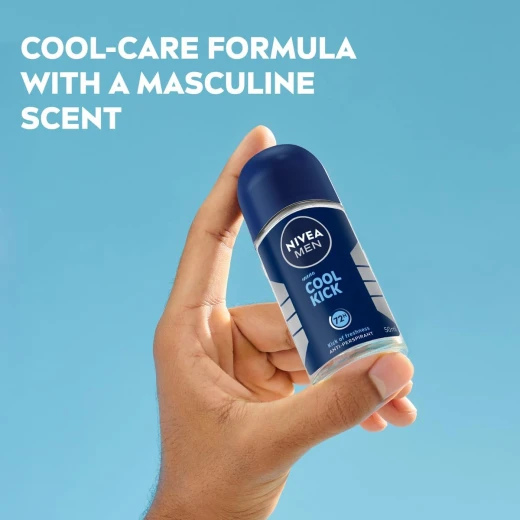 Nivea Men Cool Kick Deodorant Roll-On 50g, 48h Sweat & Odor Protection, Long-Lasting Freshness, Cool Menthol Scent, Quick-Drying Formula - Nivea - Image 3