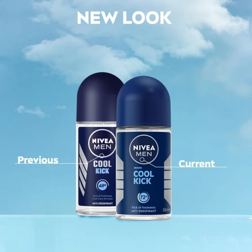 Nivea Men Cool Kick Deodorant Roll-On 50g, 48h Sweat & Odor Protection, Long-Lasting Freshness, Cool Menthol Scent, Quick-Drying Formula - Nivea - Image 2