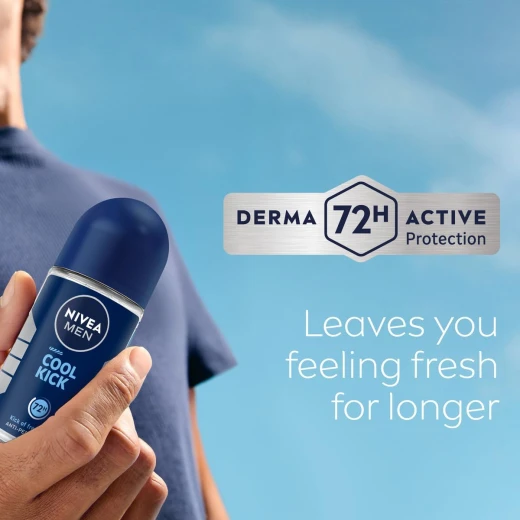 Nivea Men Cool Kick Deodorant Roll-On 50g, 48h Sweat & Odor Protection, Long-Lasting Freshness, Cool Menthol Scent, Quick-Drying Formula - Nivea - Image 5