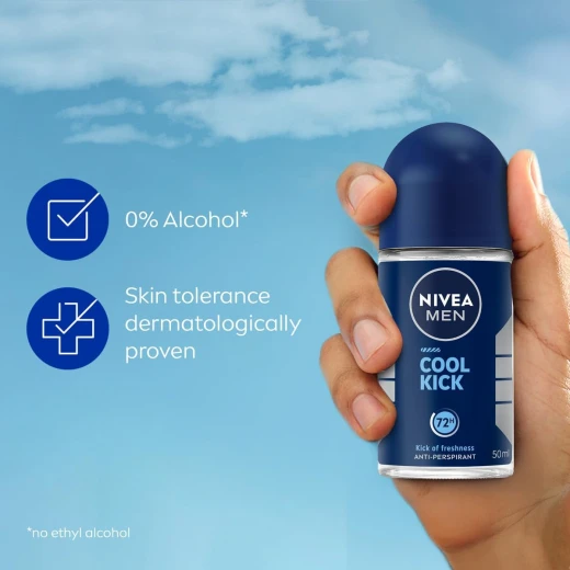 Nivea Men Cool Kick Deodorant Roll-On 50g, 48h Sweat & Odor Protection, Long-Lasting Freshness, Cool Menthol Scent, Quick-Drying Formula - Nivea - Image 7