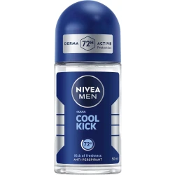 Nivea Men Cool Kick Deodorant Roll-On 50g, 48h Sweat & Odor Protection, Long-Lasting Freshness, Cool Menthol Scent, Quick-Drying Formula