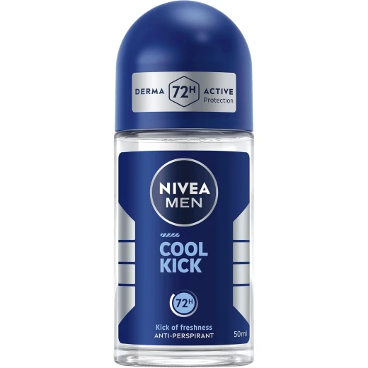 Nivea Men Cool Kick Deodorant Roll-On 50g, 48h Sweat & Odor Protection, Long-Lasting Freshness, Cool Menthol Scent, Quick-Drying Formula