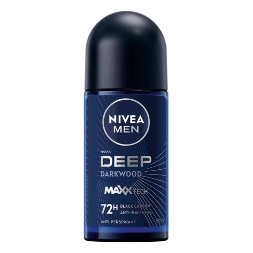 NIVEA Men Deep Black Carbon Roll-On 50ml, 72h Sweat & Odor Protection, MAXXTECH Formula, Long-Lasting Dark Wood Scent, Gentle on Skin NIVEA Men Deep Black Carbon Roll-On 50ml, 72h Sweat & Odor Protection, MAXXTECH Formula, Long-Lasting Dark Wood Scent, Gentle on Skin