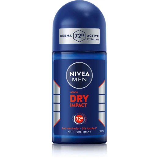 NIVEA MEN Dry Impact Anti-Perspirant Roll-On 50ml, 72h Sweat & Odor Protection, Alcohol-Free, Gentle on Skin, Long-Lasting Freshness