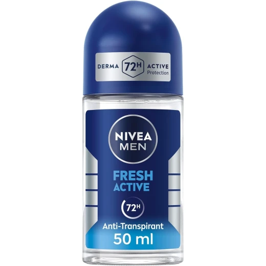 NIVEA MEN Fresh Active Anti-Perspirant Deodorant Roll On (50ml), Men's Anti-Perspirant Deodorant, Fresh Men's Roll On Deodorant + Fresh Masculine Fragrance