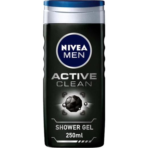 NIVEA MEN 3in1 Shower Gel Body Wash, Active Clean Charcoal Woody Scent, 250ml Cleans & Refreshes NIVEA MEN 3in1 Shower Gel Body Wash, Active Clean Charcoal Woody Scent, 250ml Cleans & Refreshes