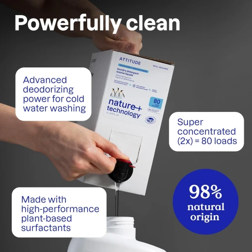 ATTITUDE Liquid Laundry Detergent Refill, EWG Verified, HE Compatible, Plant-Based & Vegan, Natural Laundry Soap, Unscented, 80 Loads, 2X Concentrated 67.6 Fl Oz - ATTITUDE - Image 7