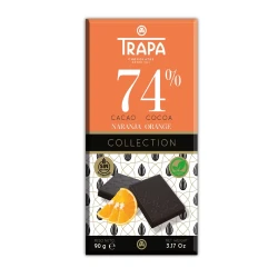 Trapa Collection Black 74% Orange Chocolate Bar 90g - Intense Flavor