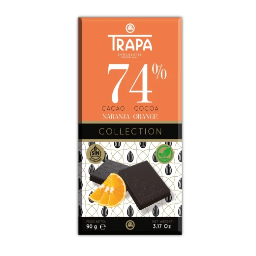 Trapa Collection Black 74% Orange Chocolate Bar 90g - Intense Flavor
