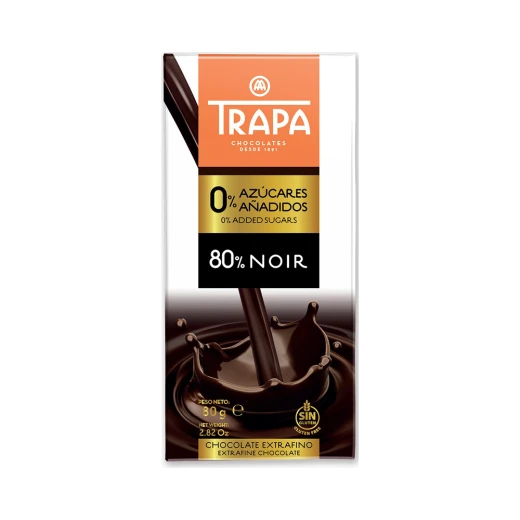 TRAPA Dark Chocolate (80% Cacao) Gluten-Free 80g - No Added Sugar TRAPA Dark Chocolate (80% Cacao) Gluten-Free 80g - No Added Sugar