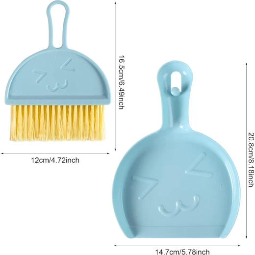 Mini Dustpan and Brush Set, Small Hand Broom and Dustpan Combo for Home Cleaning, Hangable Whisk Brush for Table, Sofa, Keyboard & Pets (Blue) - Image 5
