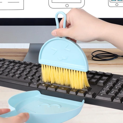 Mini Dustpan and Brush Set, Small Hand Broom and Dustpan Combo for Home Cleaning, Hangable Whisk Brush for Table, Sofa, Keyboard & Pets (Blue) - Image 4
