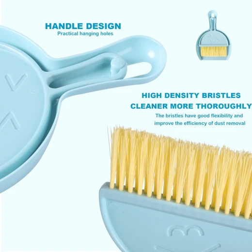 Mini Dustpan and Brush Set, Small Hand Broom and Dustpan Combo for Home Cleaning, Hangable Whisk Brush for Table, Sofa, Keyboard & Pets (Blue) - Image 8