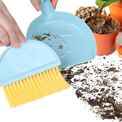 Mini Dustpan and Brush Set, Small Hand Broom and Dustpan Combo for Home Cleaning, Hangable Whisk Brush for Table, Sofa, Keyboard & Pets (Blue) - Image 3