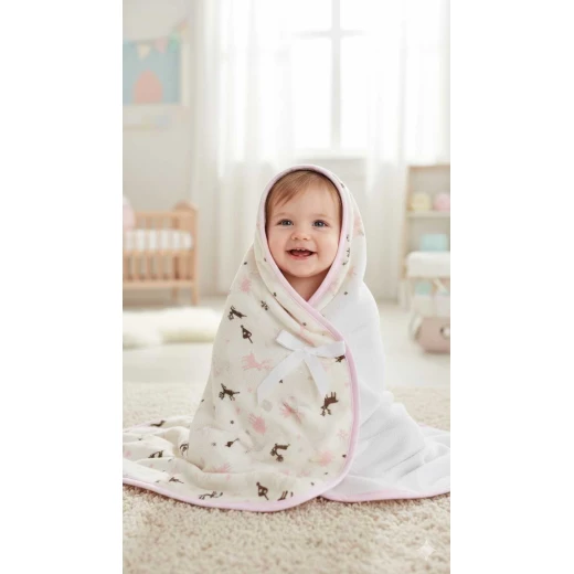 Baby Velvet Blanket Pink and White with Cute Design – Soft and Warm 70×90 cm Blanket for Crib or Stroller, Gentle on Baby’s Skin - Image 2