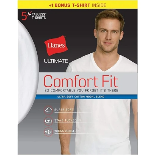 Hanes Men's Ultimate Ultra Soft Cotton Modal V Neck Undershirts 4 Pack White XL - Image 3