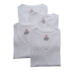 Hanes Men's Ultimate Stretch V-Neck T-Shirts, 4-Pack, White, Large