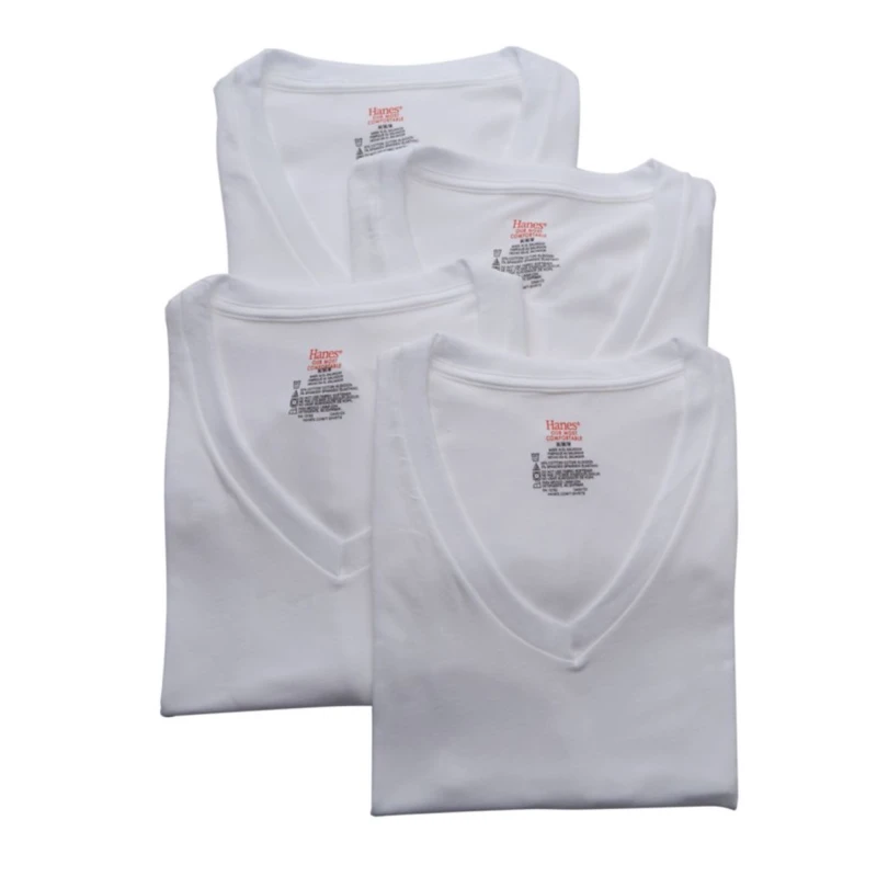 Hanes Men's Ultimate Stretch V-Neck T-Shirts, 4-Pack, White, Large