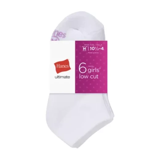 Hanes Girls' Ultimate Low Cut Socks White 6 Pairs Small Pack Comfortable Breathable Everyday Wear Size Small - Image 2