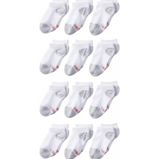Hanes Boys' No Show Socks, Cushion Comfort, White, Shoe Size 4.5-8.5, 12-Pair Pack Hanes Boys' No Show Socks, Cushion Comfort, White, Shoe Size 4.5-8.5, 12-Pair Pack
