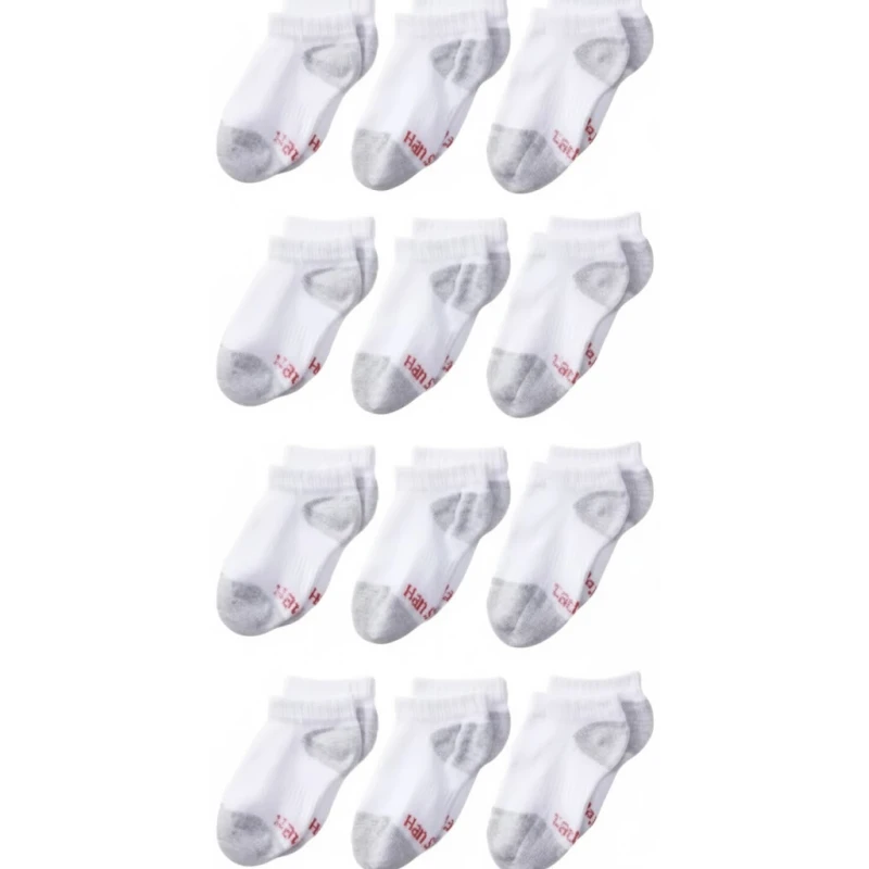 Hanes Boys' No Show Socks, Cushion Comfort, White, Shoe Size 4.5-8.5, 12-Pair Pack
