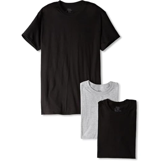 Hanes Men's Classics Traditional Fit ComfortSoft Tagless Crewneck Undershirts 3-Pack Black/Grey X-Large