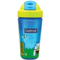 كوب أوبتيمال معزول بقشة 350 مل طبقتين خالٍ من مادة BPA زجاجة مياه مدرسية