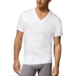 Hanes قمصان داخلية للرجال ذوي المقاسات الكبيرة ComfortSoft بدون علامات رقبة على شكل حرف V عبوة من 3 أبيض 2XL