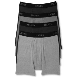 Hanes Big Man Boxer Briefs Cotton Stretch 4 Pack Black and Grey Underwear XXL