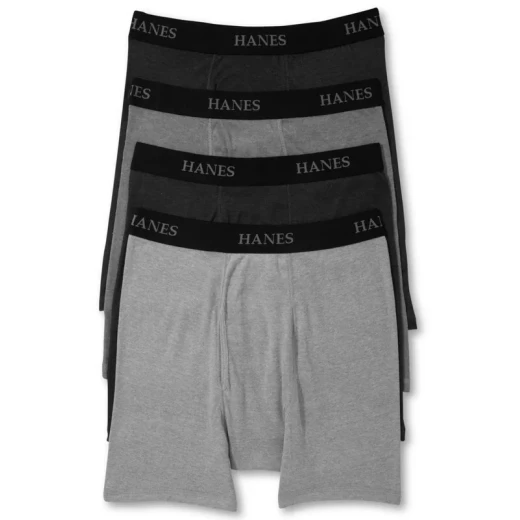 Hanes Big Man Boxer Briefs Cotton Stretch 4 Pack Black and Grey Underwear XXL